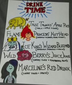 a poster with some writing on it that says, drink time and other things to do