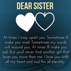 two hearts with the words dear sister written on them and one heart in the middle