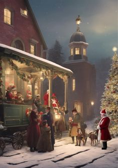 an animated christmas scene with santa and his family