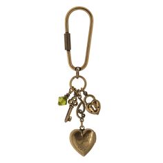 Gold Tone Green Crystal Bead Heart Locket Key Fob Bead Heart, 1928 Jewelry, Vintage Inspired Jewelry, Handbag Charms, Funky Jewelry, Two Hearts, Green Crystal, Heart Locket, Green Crystals