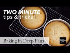 two muffins sitting on top of a rack next to each other with the words baking in deep pans