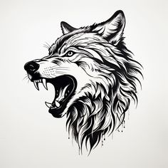 a drawing of a wolf with its mouth open