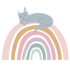 a cat sleeping on top of a rainbow