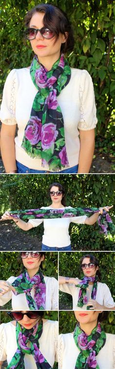 French Knot | 19 ways to tie a scarf | HelloGlow.co Trendy Scarves, 90s Fashion Outfits Hip Hop Party, Short Scarves