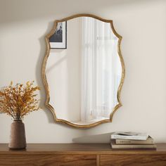 Introducing our 35.5'' H x 25'' W Mid-Century Modern asymmetrical mirror. Featuring high-definition glass and a vintage-inspired gold metal frame with distressed details, this scalloped mirror includes two back hooks for easy hanging. Perfect for living rooms, bedrooms, and dining areas, each mirror is rigorously drop-tested for durability. House of Hampton® | House of Hampton® Euri Metal Asymmetrical Mirror 35.43 H x 25.19 W x 1.18 D in Metal in Gold | 35.43" H X 25.19" W X 1.18" D | Wayfair | Antique Gold Mirror, Scalloped Mirror, Asymmetrical Mirror, Asymmetrical Wall, Mirror Dining Room, Hampton House, Gold Mirror Wall, Bronze Wall, Entryway Bathroom