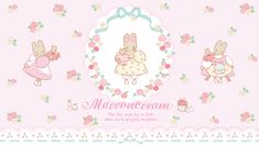 an image of some cartoon characters on a pink background with flowers and lace around the edges