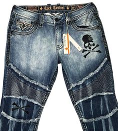 New Men's Rock Revival Montell Biker Moto Distressed Jeans Skull 36 X 33.5 Biker Jeans, Rock Revival, Brands Outlet, New Man, Distressed Jeans, Mens Accessories, Mens Outfits, Free Shipping, Best Deals