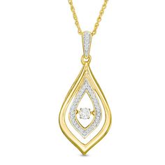 Sophisticated and stylish, this sparkling diamond pendant from the Unstoppable Love™ Collection complements her wardrobe. Crafted in warm 10K gold, this double flame-shaped design features a shimmering diamond-lined inner frame centered with a diamond in a unique setting that glistens with every beat of her heart and every turn of her head. A diamond-touched bail completes this chic look. Radiant with 1/8 ct. t.w. of diamonds and a bright polished shine, this pendant suspends along an 18.0-inch Vintage Marquise Engagement Ring, Engagement Rings Marquise, Peoples Jewellers, Gold Diamond Necklace, Gold Cross, Diamond Fashion, Drop Pendant, Sparkle Diamonds, Rope Chain