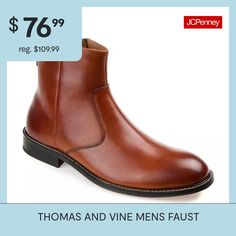 Featuring clean lines and a minimalistic profile, this genuine leather boot by Thomas & Vine can be paired with virtually everything. The faust is detailed with an inside zipper entry, tab at the heel, and a 6 mm comfort foam insole for unrivaled support. A low block heel enhanced with topstitching finishes this polished look. Features: ComfortClosure Type: Side ZipperFootwear Technology: Memory Foam InsoleShaft Circumference: 10 InchesBoot Shaft Height: 6 InchesPlatform Shoe Height: 1 Inch… Chelsea Boots Brown, Heel Chelsea Boots, Heeled Chelsea Boots, Brown Chelsea Boots, Boots Chelsea, Genuine Leather Boots, Low Block Heels, Leather Boot, Boots Brown