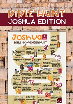 the bible hunt joshua and joshua poster is displayed on a brick wall with text overlaying it