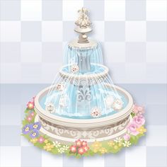 a water fountain with flowers around it