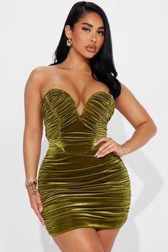 Olivia Velvet Mini Dress - Olive | Fashion Nova, Dresses | Fashion Nova Fashion Nova Dresses, Holiday Party Fashion, Mini Tube Dress, Corset Mini Dress, Fashion Nova Dress, Mini Velvet Dress, Runway Trends, Spring Summer Dress, Stretch Dress