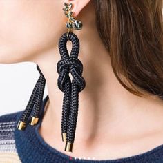 These Earrings Are Beautiful And Are A Statement All By Themselves . Forever21 Asos Zara Boohoo Torrid Victoria Secret Goddess Rope Earrings, Runway Earrings, Runway Jewelry, Long Statement Earrings, Tassel Earing, Rope Tie, Rope Jewelry, Cord Jewelry, Black Rope