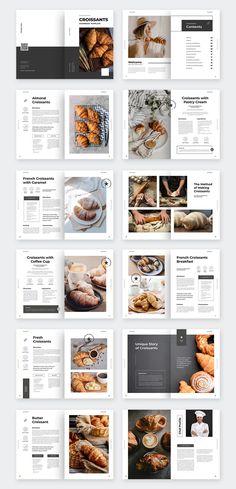 a bunch of pages that are open to the contents of some food and drink items