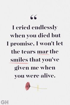 a quote that reads, i tried endlessly when you did but pronoise, i won't let the tears mark the smiles that you've given me when you were alive