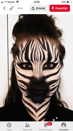 Zebra Face Paint, Carnaval Make-up, Tiger Halloween, Fantasy Make-up, Zebra Face, Halloweenský Makeup, Halloween Make-up Looks