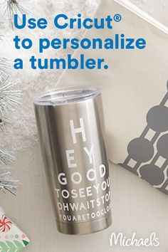 a travel mug with the words, use circuit to personalize a tumbler