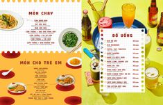 an image of a menu with food and drinks on the table in front of it