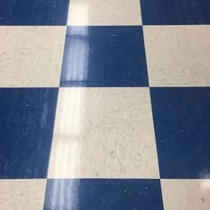 a blue and white checkered floor with a red fire hydrant