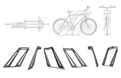 the front and rear view of a bicycle rack with four different bike racks attached to it