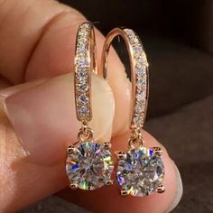 (eBay) Find many great new & used options and get the best deals for 2Ct Round Cut Moissanite Drop/Dangle Earrings 14K Yellow Gold Plated at the best online prices at eBay! Free shipping for many products! Crystal Drop Earrings Wedding, Engagement Earrings, Rose Gold Studs, Valentines Jewelry, Crystal Drop Earrings, Stylish Jewelry, Rose Gold Earrings, Pretty Jewellery, San Valentino