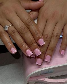 #shortnailsdesign #acrylic Short Soft Pink Nails Designs, Simple Cute Nails Square, French Tip Simple Design, Pink Fresh Tip Nails, Senior Year Nails Ideas, Simple Short Square Nail Ideas, Hairstylist Nails Ideas, Shorties Nails Simple, Xs Short Nails