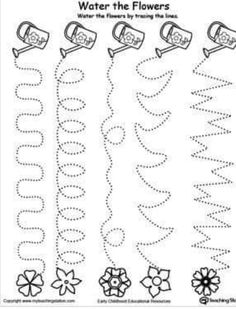 water the flowers worksheet for kids to practice handwriting and numbers, including letters