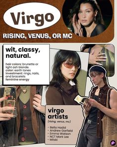 an advertisement for virgo featuring women's clothing and accessories, including a woman holding a cell phone