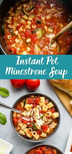 instant pot minestone soup with tomatoes, zucchini and spinach in it