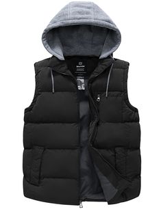 PRICES MAY VARY. All-Match Vest Jacket - Get yourself the hooded vest you can wear anywhere and anytime in style. The warm winter vests for men make an excellent top to pair with shirts, sweaters, coats, or other casual wear for spring, fall, or winter Nice & Toasty - Stay warm even during chilly nights or windy days. The men's vest outerwear features thick insulated padding, elastic armpit cuffs that seal body warmth, and an adjustable hood. The puffer vest for men is all about embracing you wi Sleeveless Outdoor Winter Outerwear, Winter Outdoor Vest With Fleece Lining, Sleeveless Vest With Fleece Lining For Outdoor Activities, Winter Sleeveless Vest With Fleece Lining, Sleeveless Vest With Fleece Lining For Winter, Winter Sleeveless Vest For Cold Weather, Winter Cold Weather Sleeveless Vest, Sleeveless Vest For Winter Cold Weather, Sleeveless Vest For Cold Weather And Winter