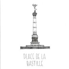 a black and white drawing of a monument with the words place de la bastille