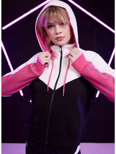 Her Universe Marvel Spider-Man: Across The Spider-Verse Ghost-Spider Hoodie Spiderverse Clothes, Spiderman And Gwen, Spider Gwen Costume, Spiderman Hoodie, Spider Logo, Spider Hoodie, Hot Topic Clothes, Spider Man Across The Spider Verse, Photoshoot Family