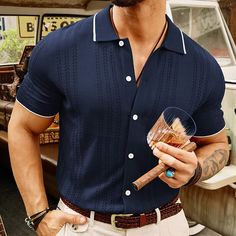 Season:Summer; Fabric:Knit; Sleeve Length:Short Sleeve; Gender:Men's; Style:Office,Fashion; Tops Type:Business Polo,Golf Polo,Knit Polo; Occasion:Business,Casual; Pattern:Solid / Plain Color; Design:Button Front; Neckline:Lapel; Listing Date:04/07/2024; Bust:; Length:; Sleeve: Men’s Polo Shirt Style, Men’s Outfit For Proposal, Mens Cape Cod Style, Coastal Chic Outfit Men, Textured Polo Outfit Men, Slim Fit Top Outfit, Mens Sweater Polo Outfit, Mens Business Casual Fashion, Men’s Date Night Fashion