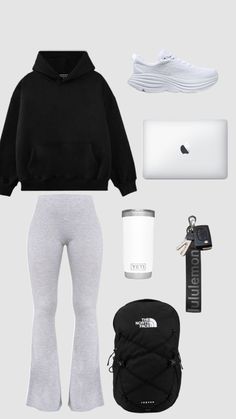 Baddie Outfits With Black Leggings, Lazy Day Outfits For School Fall, Black Hoodie And Leggings Outfit, How To Style Pink Hoodie, Warm Airport Outfit, Comfy Outfits Lazy School, School Simple Outfits, College Class Outfits Comfy, Black Comfy Outfits