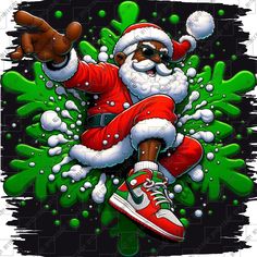 an image of santa claus in the air with his arms out and feet spread wide