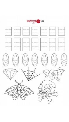 the worksheet for making paper dolls with different shapes and sizes, including skulls