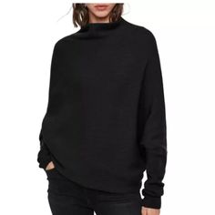 New With Out Tag Size S Black Armpit To Armpit: 23" Sleeves: 26" Length From Shoulder: 30" Hem:16"-20" Across Fitted Cuffs Expertly Balance The Oversized Body Of A Cozy Funnel-Neck Sweater Knit From Wool With A Hint Of Cashmere. Funnel Neck Long Batwing Sleeves 95% Lambswool, 5% Cashmere Hand Wash, Dry Flat Imported Black Funnel Neck Sweatshirt With Ribbed Collar, Black Cashmere Turtleneck With Funnel Neck, Black Cashmere Funnel Neck Top, Black Armpits, Black Cashmere Long Sleeve Sweatshirt, Black Cashmere Casual V-neck Sweater, Funnel Neck Sweater, Funnel Neck, Sweater Knit