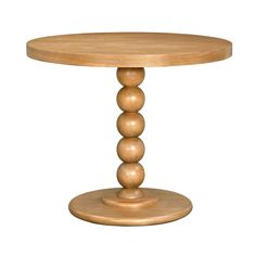 a round wooden table with three balls on the top and one ball at the base