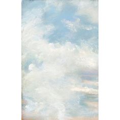 an abstract painting with white clouds and blue sky