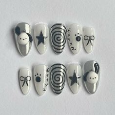 Snoopy Nails, Japanese Writing, Band Nails, Fake Nails Designs, Sanrio Pochacco, Cute Simple Nails, Anime Nails, Gel Set, Grunge Nails