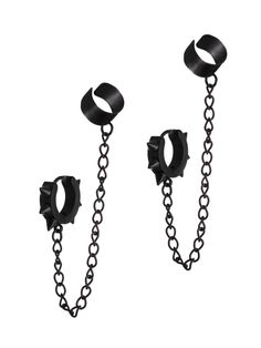 PRICES MAY VARY. GOTHIC PUNK BLACK EAR CUFF SPIKE EARRINGS: The Spike Earrings are the perfect accessory to complete your punk or gothic look. Made from high-quality materials, these earrings feature a sleek black hoop design with edgy spike accents. They are versatile enough to be worn for any occasion, whether it's a night out with friends or a casual day at the office. SIZE & LENGTH: The length of the chain is 2.75 inches. Hoop Spike pendant measures 0.47 inches in diameter MATERIAL: The Spik Pubk Earrings, Punk Earrings Gothic Jewelry, Punk Style Jewelry, Steam Punk Earrings, Chunky Chain Earrings, Goth Earrings Aesthetic, Cool Ear Piercings Punk, Accesorios Dark, Scissors Earrings