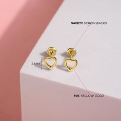 14K gold tiny open heart earrings for kids from In Season Jewelry, featuring a delicate open heart design and secure safety screw backs. Earrings For Kids, Yellow Gold Earring