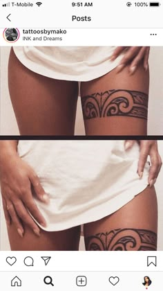 two pictures of the same woman's legs with tattoos on their butts and thighs