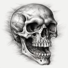 a black and white drawing of a skull