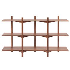 a wooden shelf with three shelves on each side