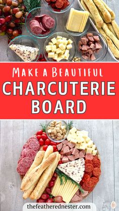 an assortment of cheeses and meats on a platter with the words make a beautiful charcuterie board