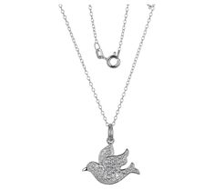 Add a peaceful sparkle to your everyday ensemble with this sterling silver dove pendant. Dove Pendant, Cable Chain, Spring Rings, Cubic Zirconia, Silver Necklace, Jewelry Necklaces, Sparkle, Sterling Silver, Chain