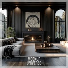 ✨ Capture the essence of timeless style with our Luxury Black Fireplace Wall Art Mockup set in a modern interior design. This mockup is thoughtfully curated to complement your creative work, offering a cozy and inviting backdrop that enhances the aesthetic appeal of any art piece. 🌟 ✨ Whether you're an artist, a graphic designer, or simply looking to elevate your home decor presentations, our digital mockup is designed to provide a seamless, user-friendly experience. Elevate your artwork with t Light And Dark Home Decor, Living Room Designs New York, Cream And Black Decor Interior Design, Modern Living Room With Black Accents, Black And Marble Living Room, Stunning Living Rooms Luxury, Feature Wall Living Room Fireplace, Luxury Finished Basement, Dark Moody Vintage Living Room