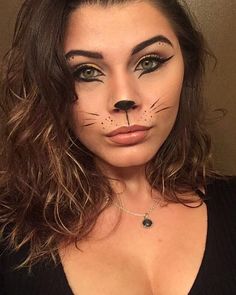 Makeup For Cat Costume, East Cat Makeup Halloween, Woman’s Cat Costume, Kitten Halloween Costume For Women, Womens Cat Costume Diy, Adult Cat Makeup, Kitty Cat Costume Women, Kitty Cat Makeup Halloween, Last Minute Cat Costume