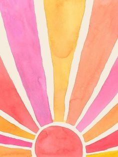 the sun is shining brightly in this watercolor painting